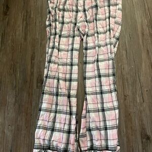 Ladies Victoria's Secret Pajama Pants Large Pink Gray Plaid Mid Rise Lounge